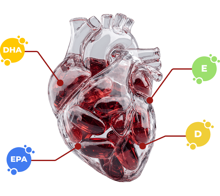 Ilustrácia srdca s vitamínmi